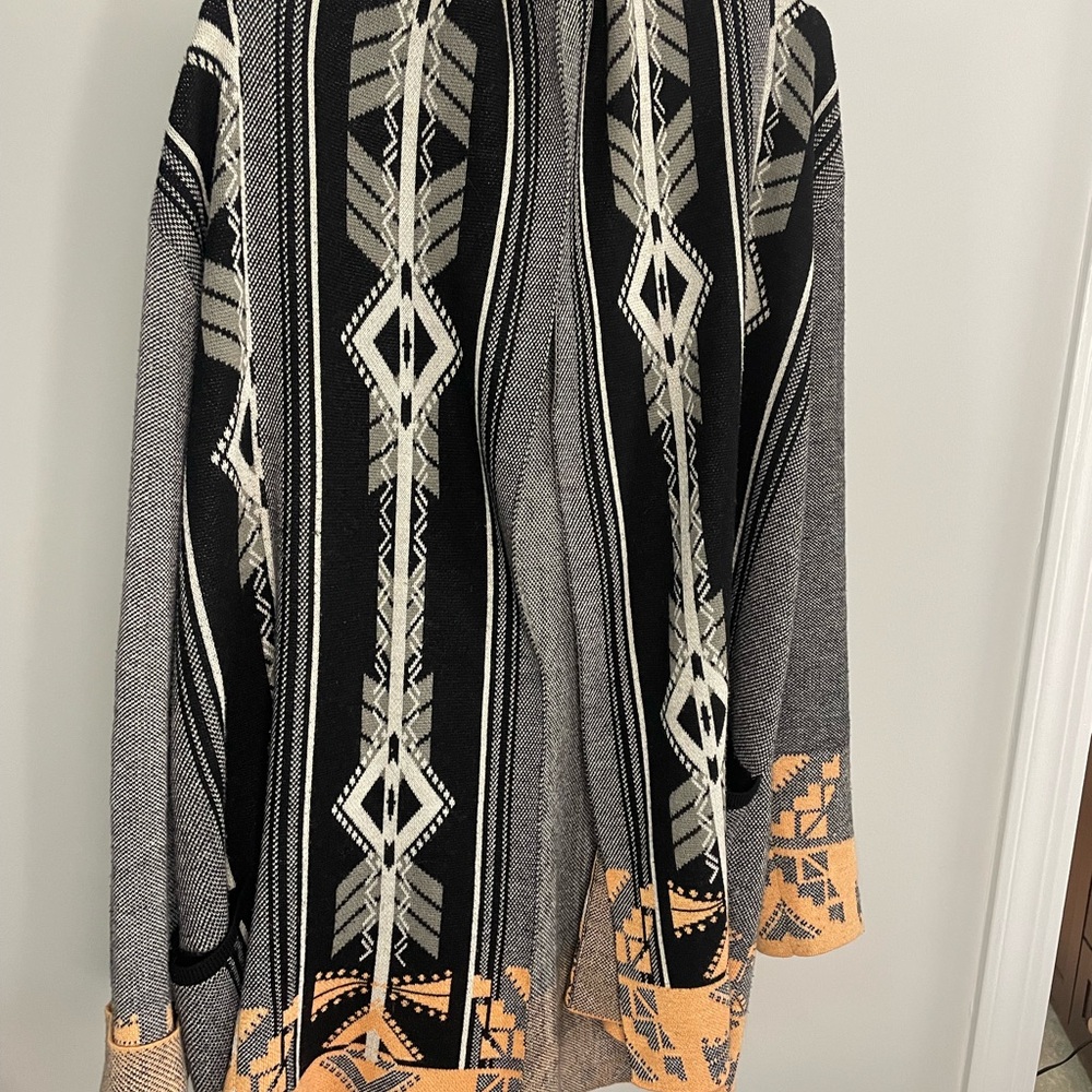 Anthropologie Konrad and Joseph Geometric Patterned Black and Gray Cardigan